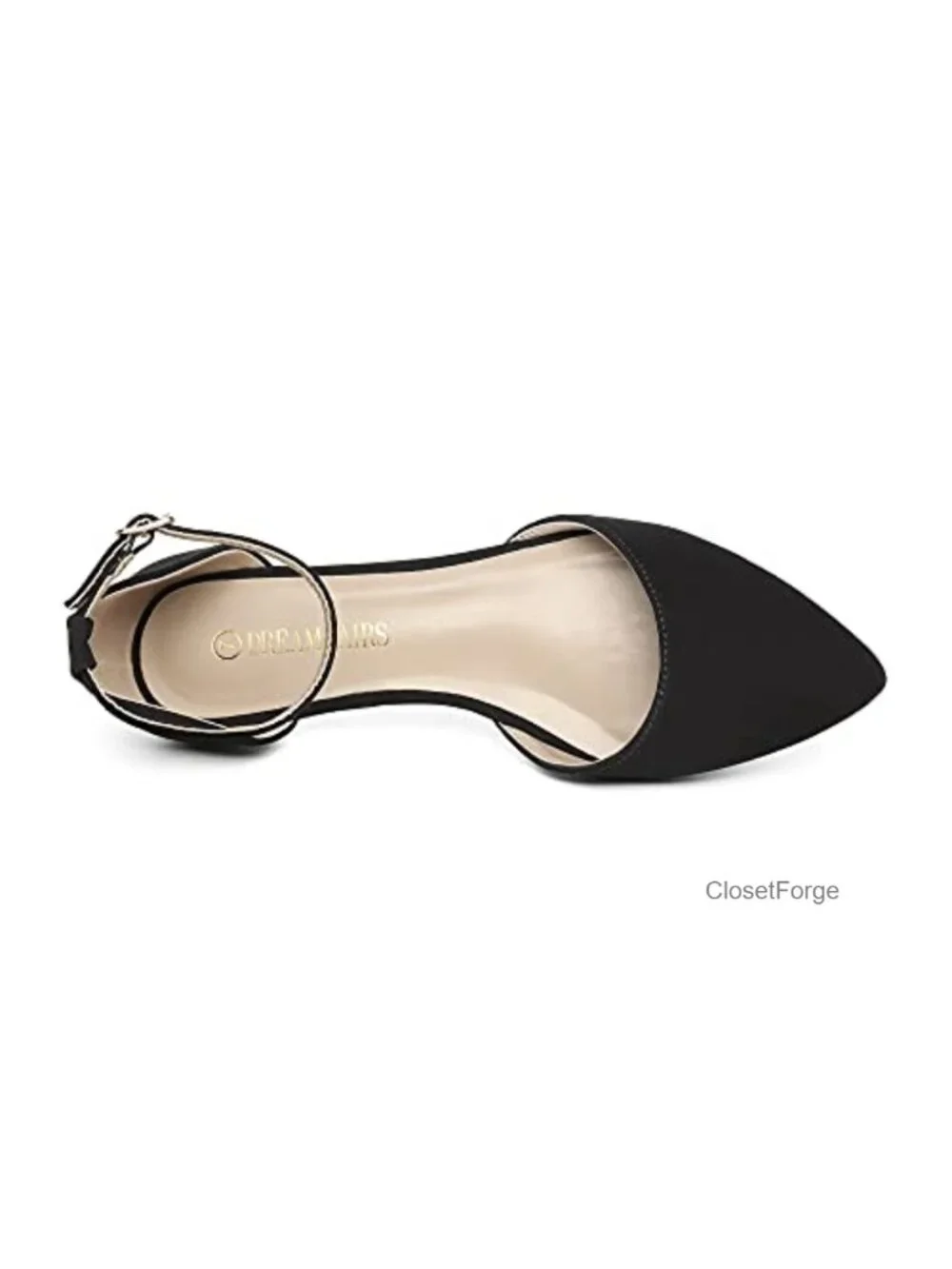 Women's Pointed Toe Ballet Flats with Ankle Strap - Lightweight Faux Suede